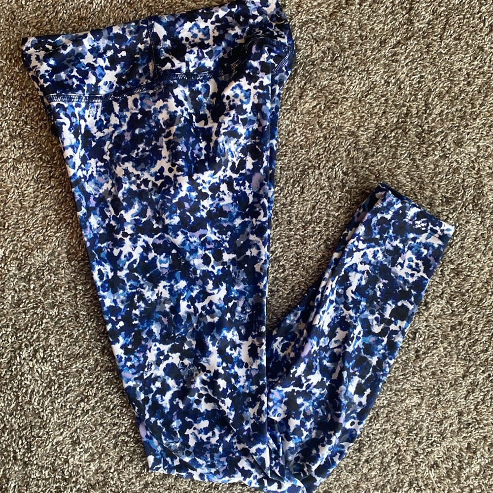 Beyond Yoga Full Length Navy Blue & White Splotched Active Pants, Women’s XS